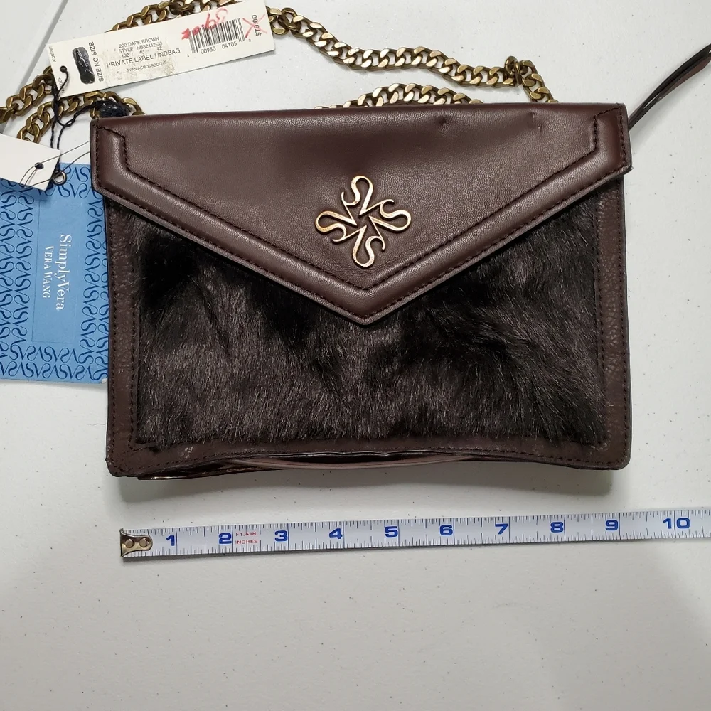 NWT SIMPLY VERA WANG Dark‎ BROWN Faux Fur CROSSBODY BAG